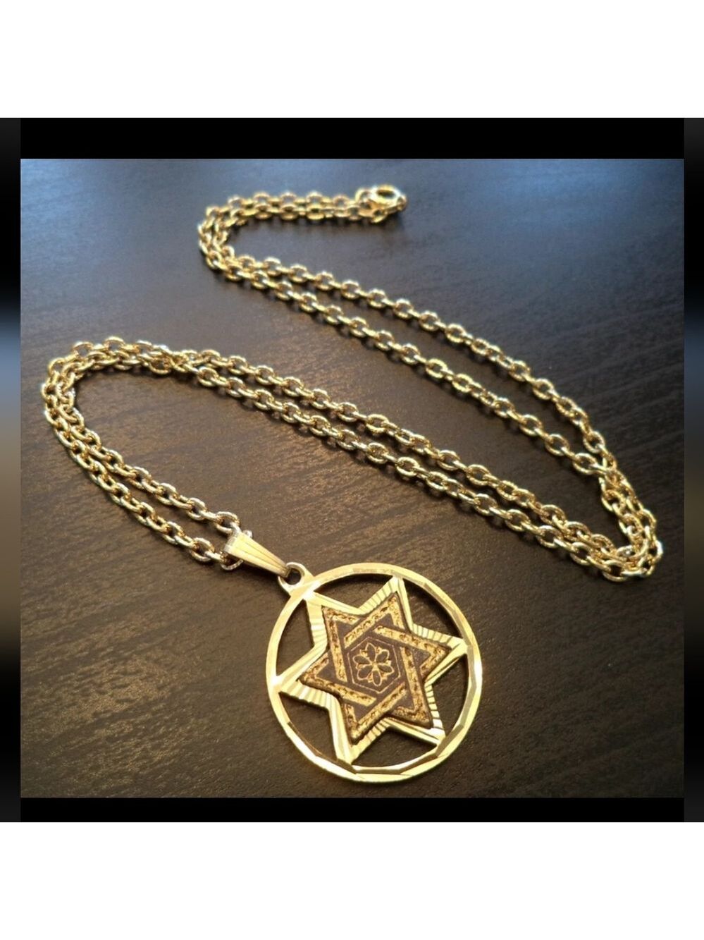 STUNNING VINTAGE ESTATE SPANISH DAMASCENE STAR GOLD TONE 24" NECKLACE
